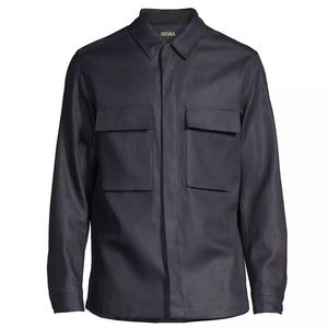 ZEGNA - NAVY BLUE PURE LINEN OVER SHIRT